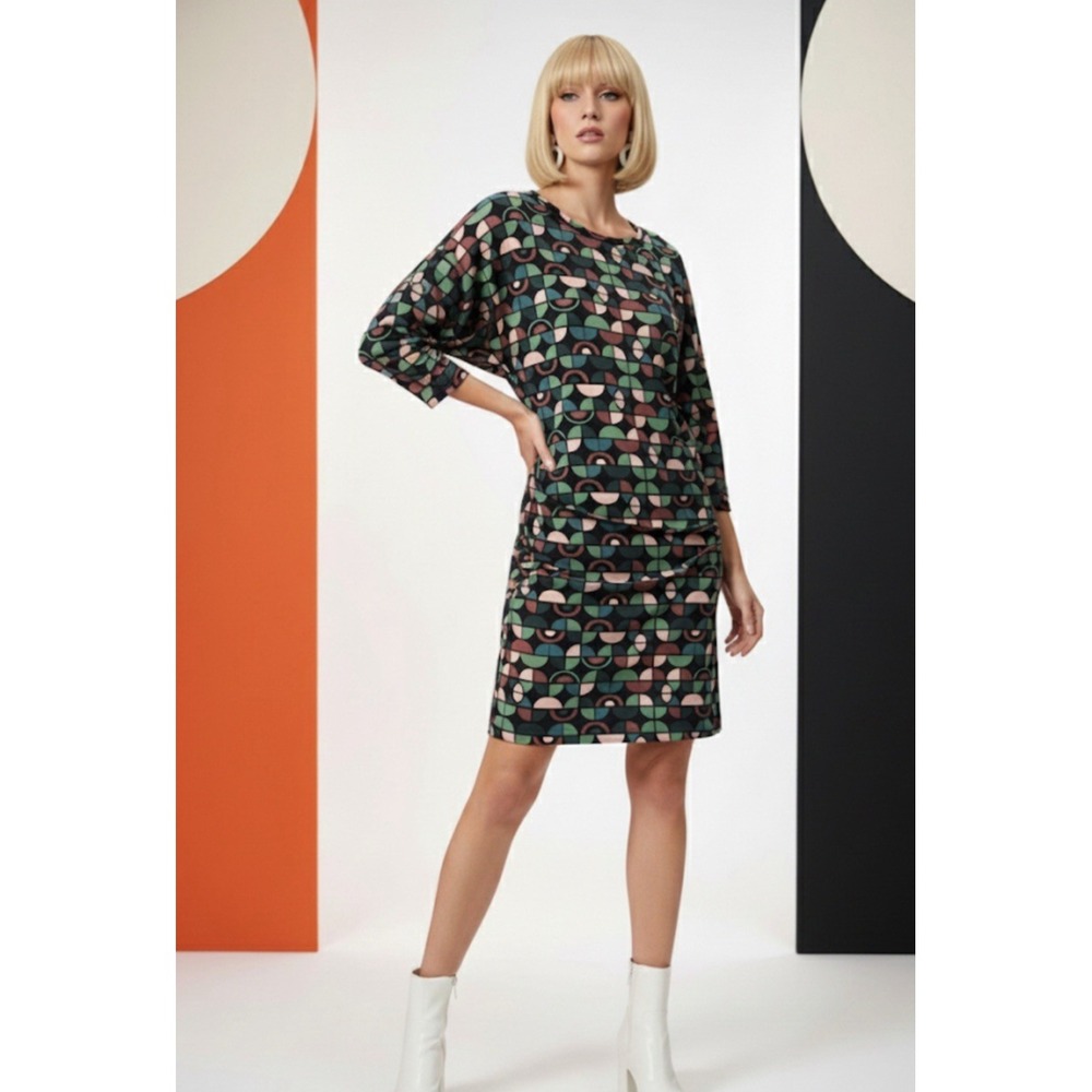 M Missoni Geometric Mod Print‎ Knit Dress XL Multicolor Dolman Sleeve Italy NWT